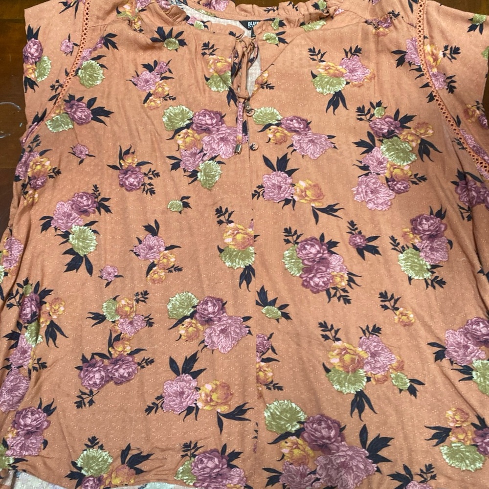 Buffalo David Bitton Floral Blouse - Peach and Lavender